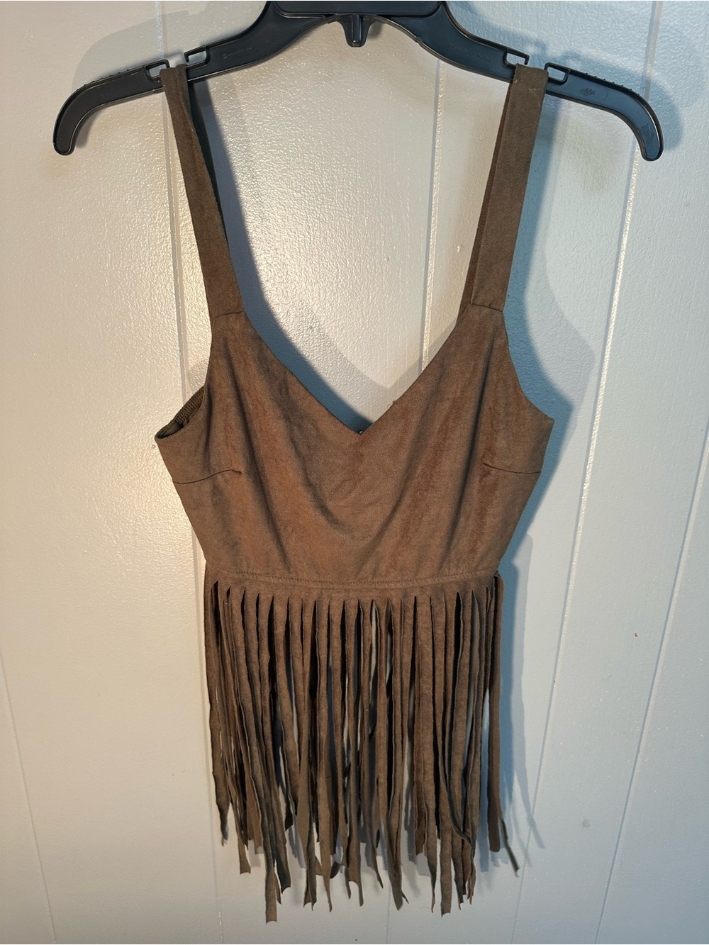Suede-Look Fringe tank top by CY U.S.A. Olive green